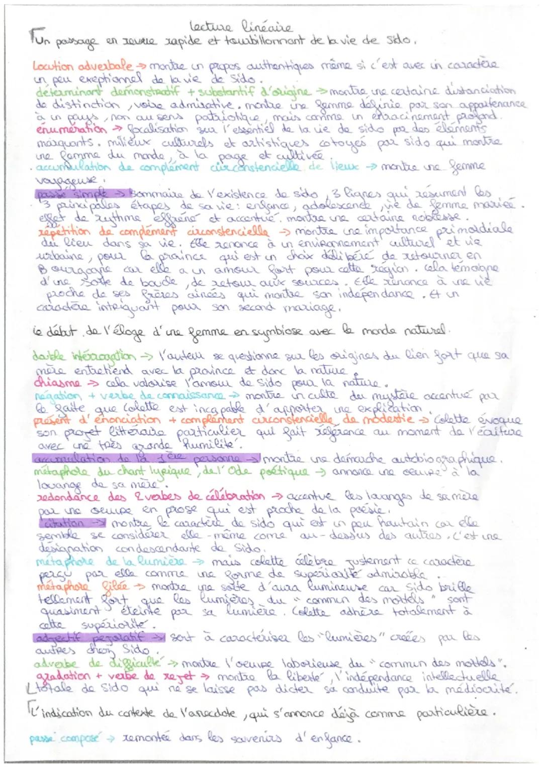 Tun passage en zevrie
lecture linéaire
rapide et tourbillonnant de la vie de sido,

Locution adverbale montre in propos authentiques même si