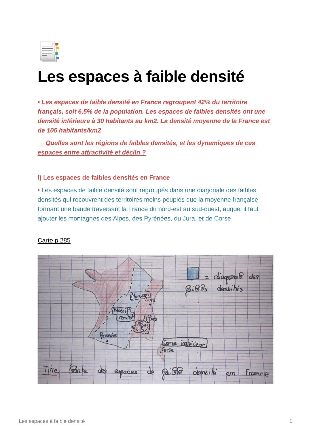 Les espaces de faible densité en France - Carte, Atouts et Exemples pour la 3ème