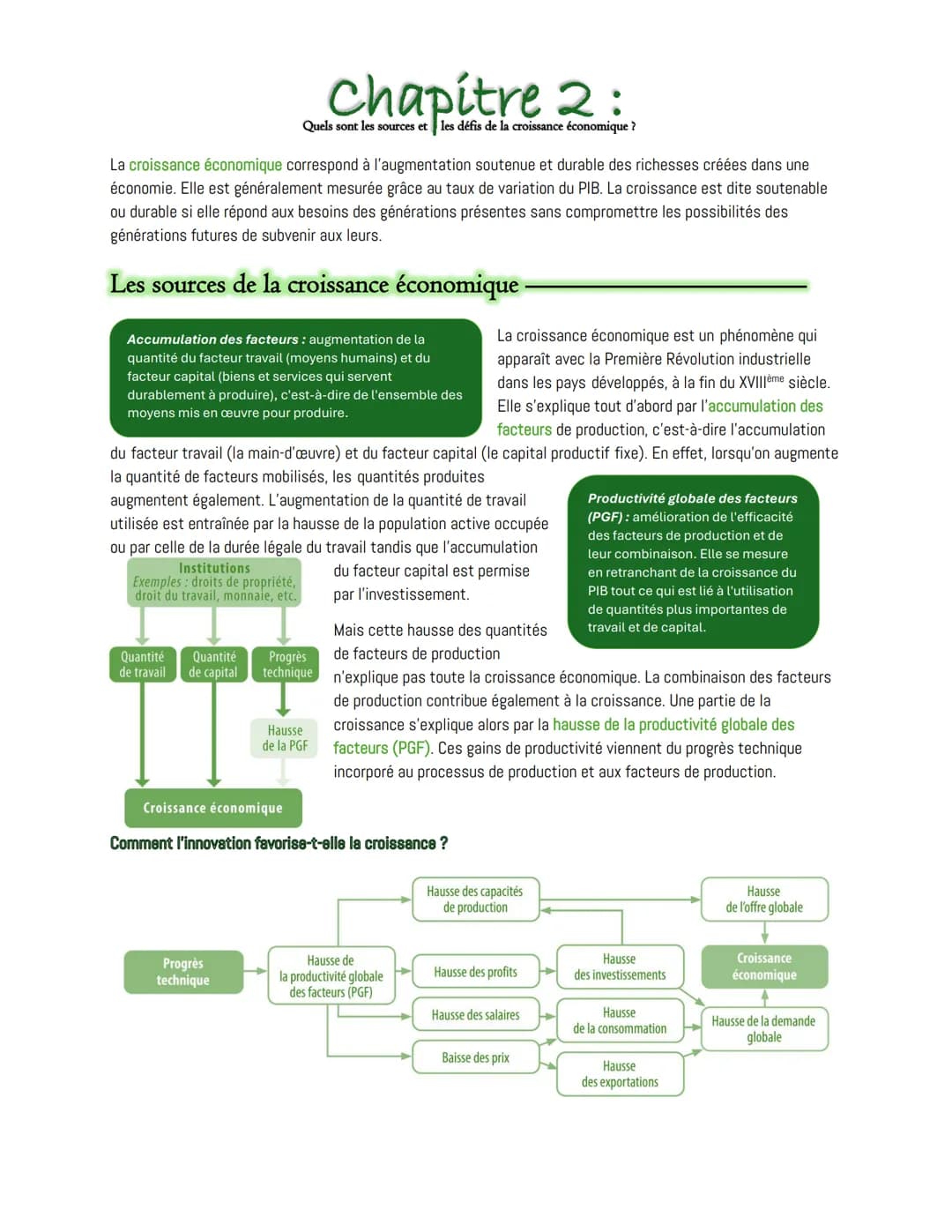 # Chapitre 2:
Quels sont les sources et les défis de la croissance économique ?
La croissance économique correspond à l'augmentation soutenu