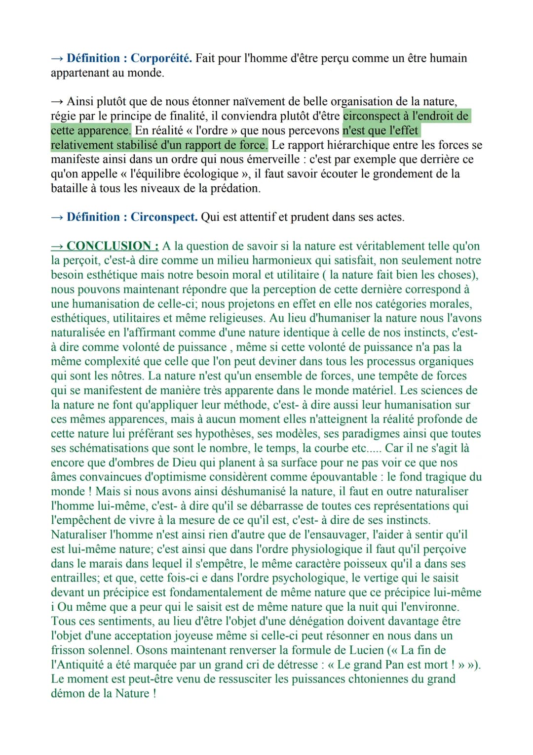 CHAPITRE 7: LA NATURE.
→ INTRODUCTION : La nature est le plus souvent considérée comme une réalité
indépendante de l'homme, c'est-à-dire bie