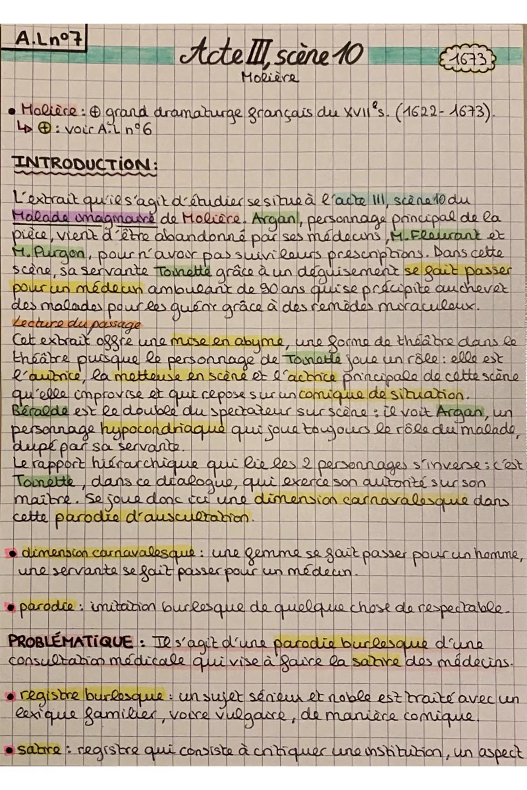 Le Malade imaginaire, Acte 3 Scène 10 : Analyse linéaire PDF avec Introduction et Problématique