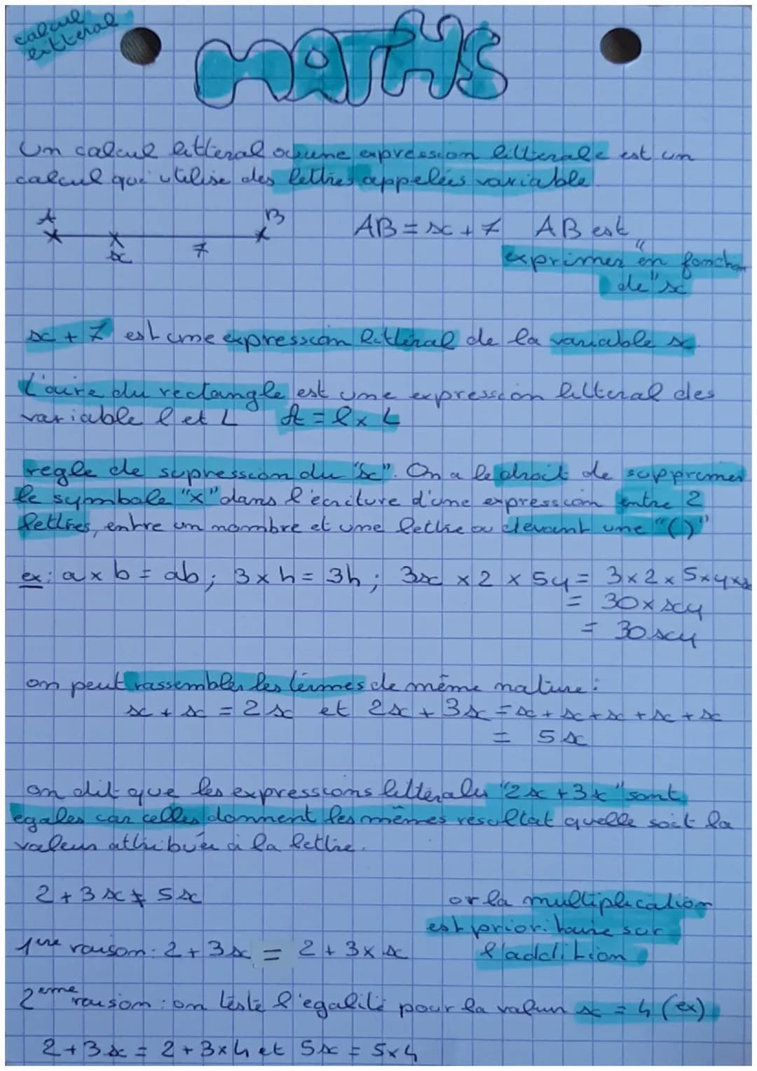 MATH'S
Un calcul litteral ovune expression litterale est un
calcul que utilise des lettre appelees variable
B
Calcul
litteral
*
KB
7
AB=x + 