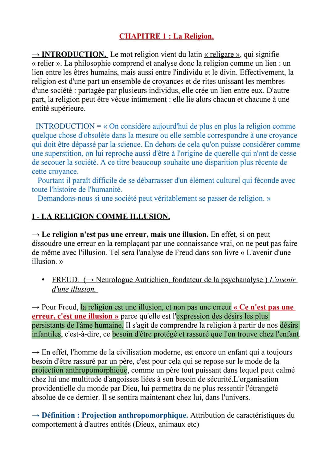 CHAPITRE 1 : La Religion.
→ INTRODUCTION. Le mot religion vient du latin << religare », qui signifie
<< relier >>. La philosophie comprend e