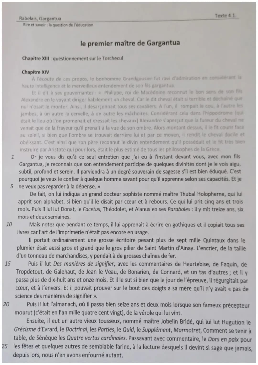 Anlyse linéaire de gargantua