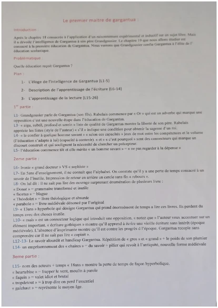10
1
15
Rabelais, Gargantua
Rire et savoir : la question de l'éducation
Chapitre XIV
À l'écoute de ces propos, le bonhomme Grandgousier fut 