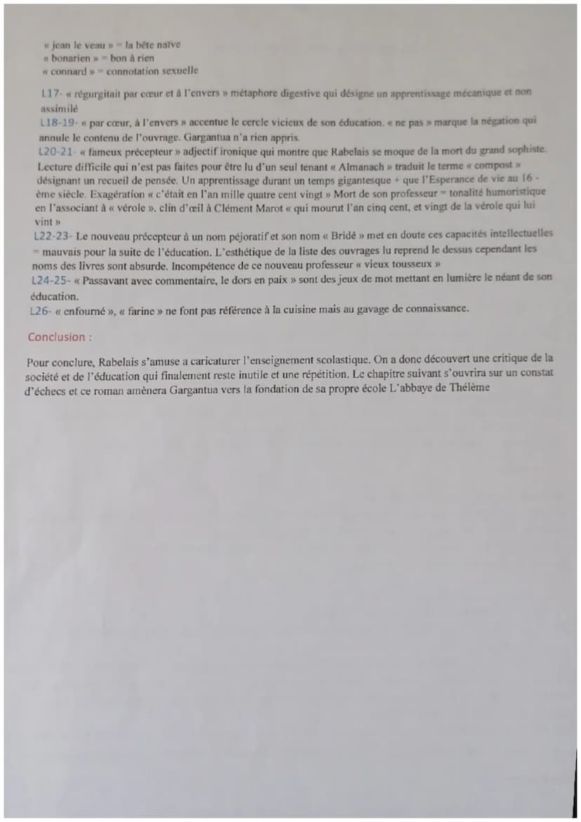 10
1
15
Rabelais, Gargantua
Rire et savoir : la question de l'éducation
Chapitre XIV
À l'écoute de ces propos, le bonhomme Grandgousier fut 