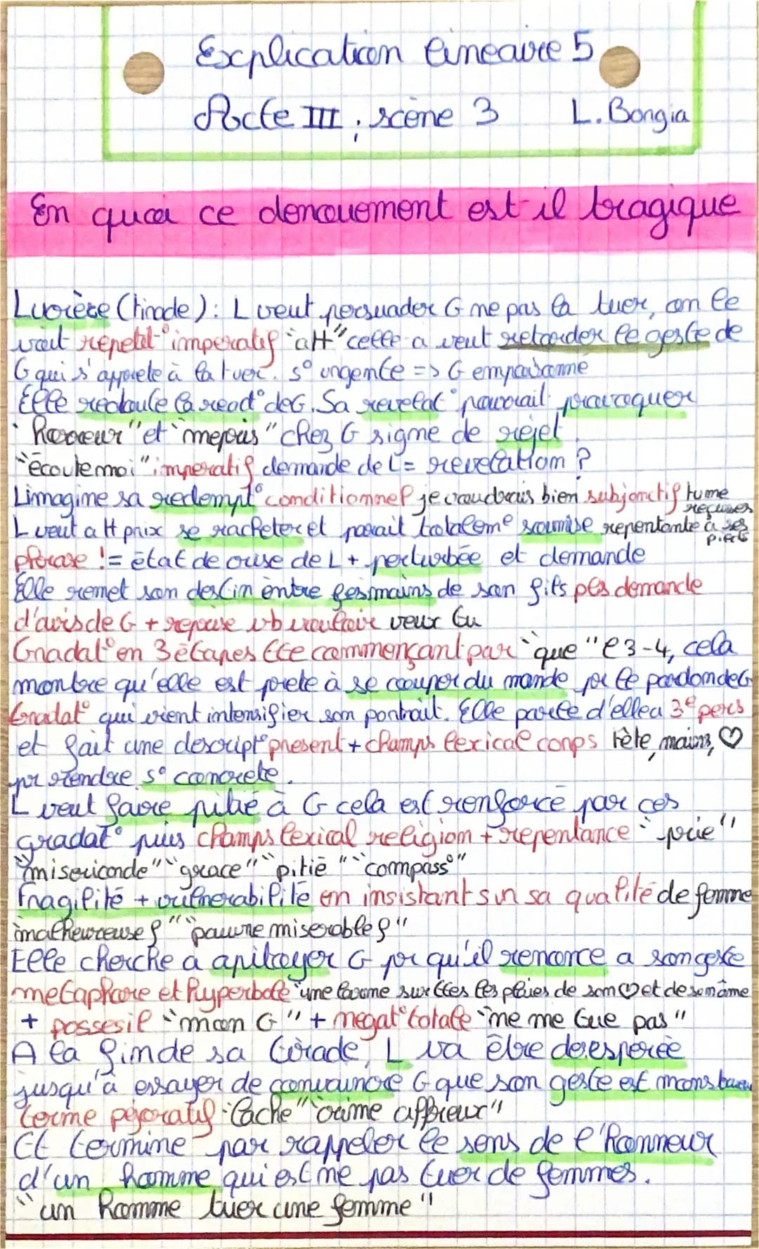 Explication lineaure 5
Pocte III. Scene 3
L. Bongia
En qua ce doncouement est il tragique
prairequer
Lucrete (hinade): Luent persuader G me 