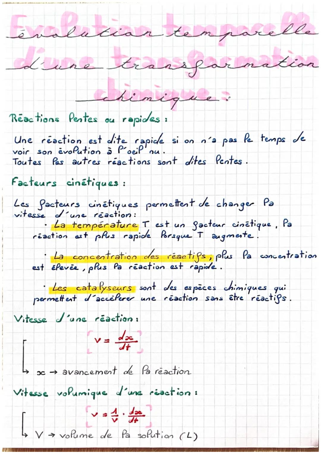 # evolution temporelle

d'une transformation

Reactions Pentes

chimique.

ou rapides:

Une réaction est dite rapide si on n'a pas le temps 