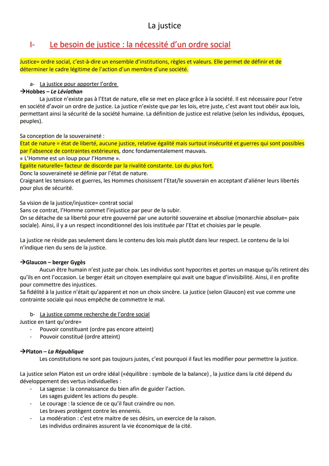 La justice
Le besoin de justice : la nécessité d'un ordre social
Justice ordre social, c'est-à-dire un ensemble d'institutions, règles et va