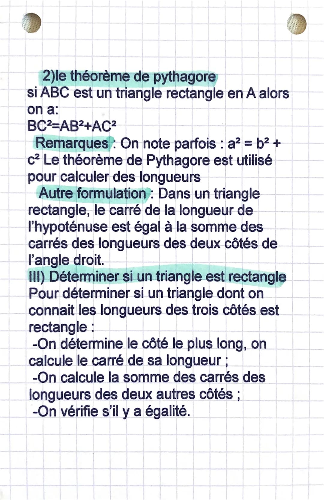 MATHEMATIQUE
chapitre 3: le theorème de
pythagore et sa réciproque.
I)Racine carrée d'un nombre positif
1)definition
si A désigne un nombre 