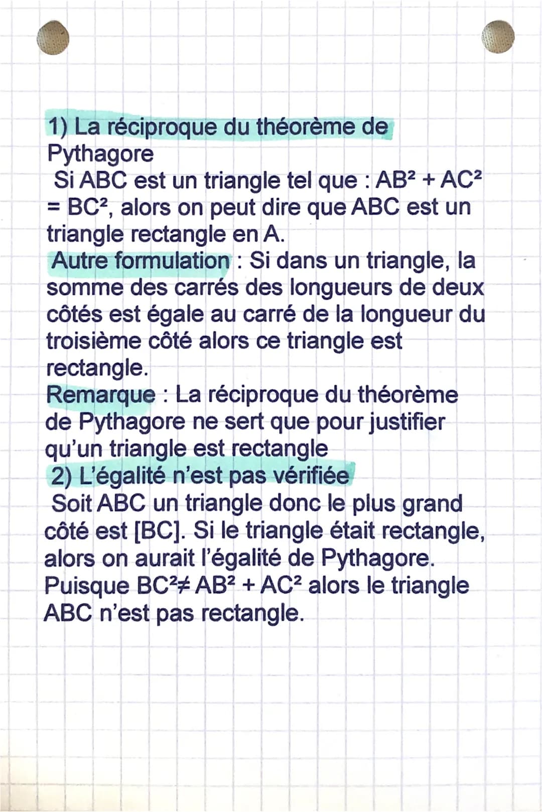 MATHEMATIQUE
chapitre 3: le theorème de
pythagore et sa réciproque.
I)Racine carrée d'un nombre positif
1)definition
si A désigne un nombre 