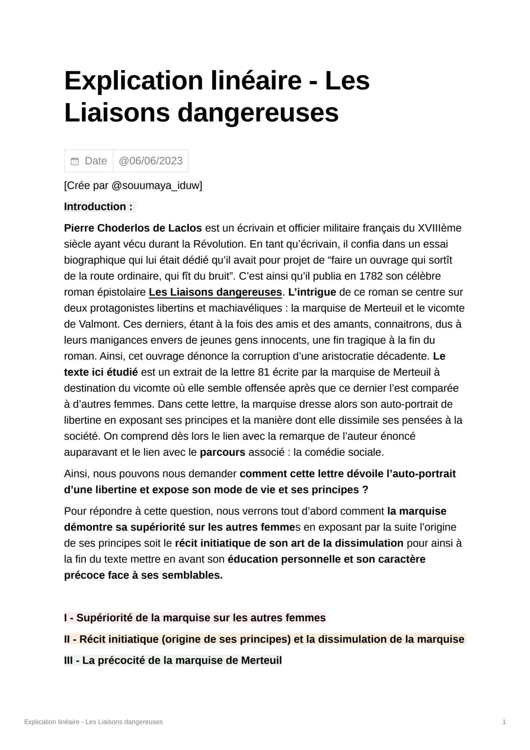 Explication linéaire - Les
Liaisons dangereuses
Date @06/06/2023
[Crée par @souumaya_iduw]
Introduction :
Pierre Choderlos de Laclos est un 
