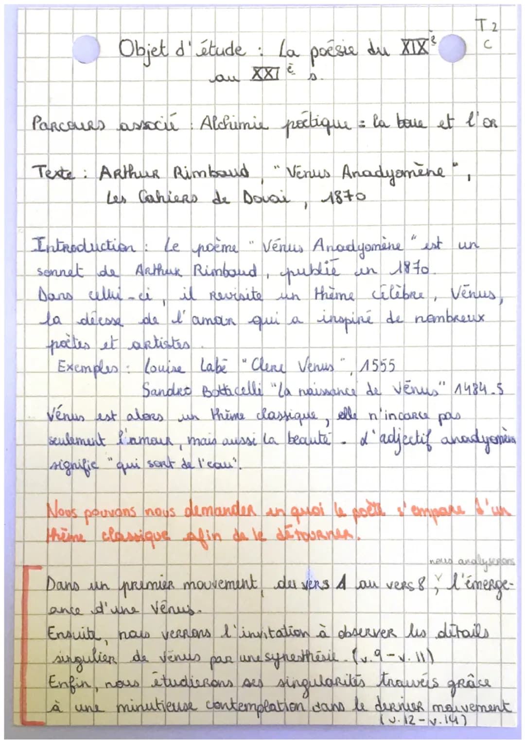 Objet d'étude : La poésie du XIXe au XXIe siècle
Parcours associé: Alchimie poétique : la boue et l'or.
Texte 2. Oral bac.
Arthur Rimbaud, «
