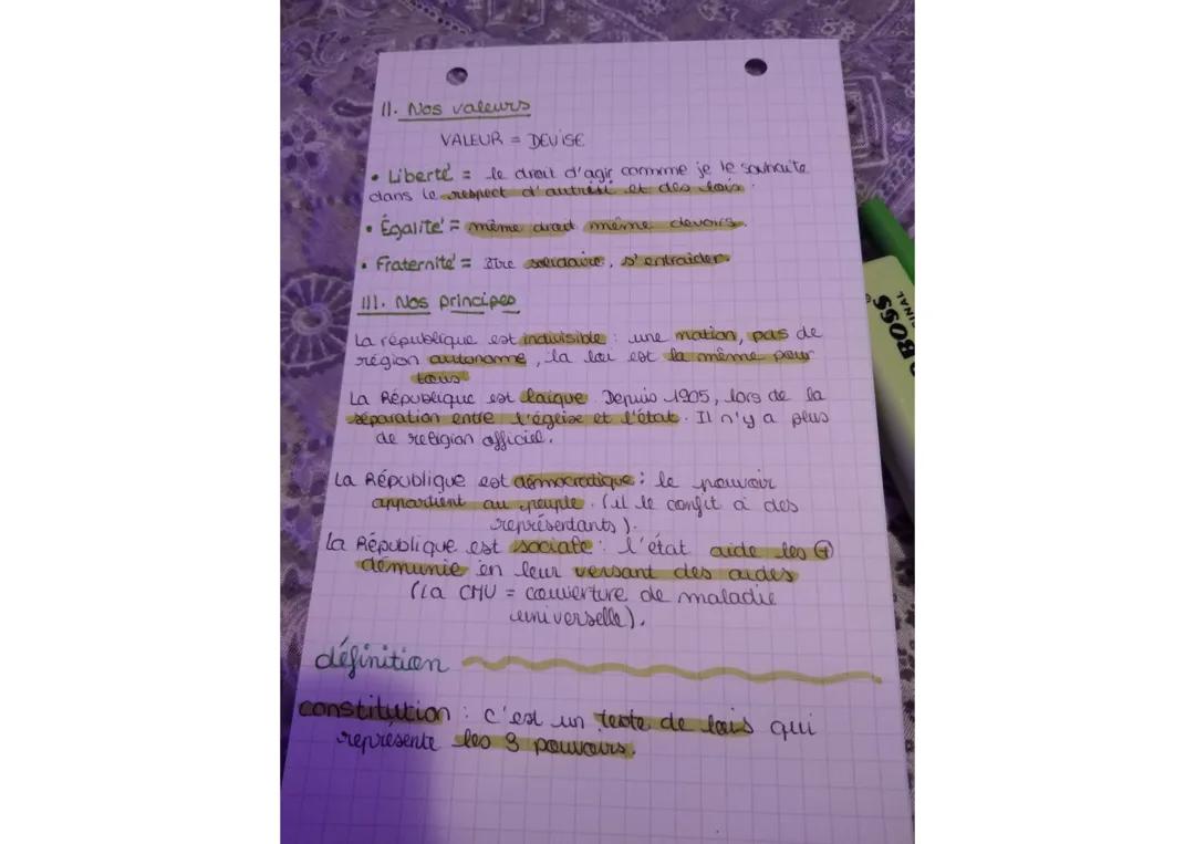Les 3 valeurs et 4 principes de la République française