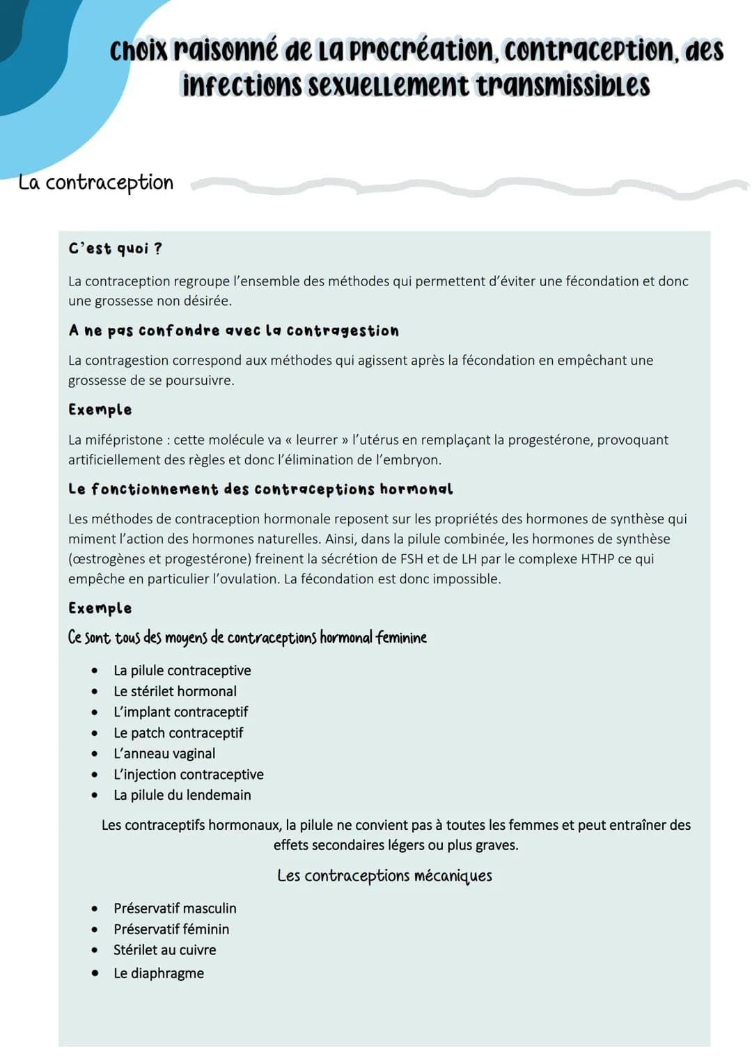 Les contraceptions hormonales
●
●
●
●
La contraception +
La pilule du lendemain : Cette pilule progestative s'utilise en cas d'urgence, aprè