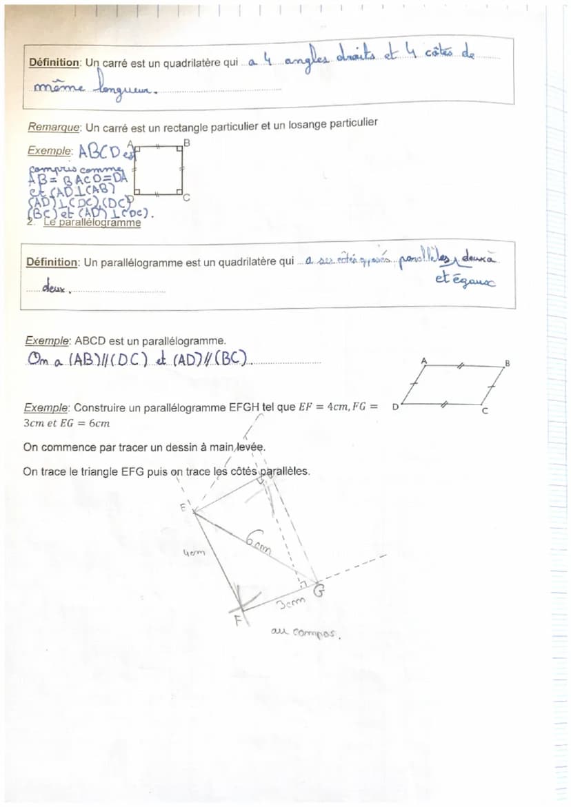 Chapitre 7
OBJECTIF 1 RECONNAITRE ET NOMMER DES QUADRILATERES
Définition: Un quadrilatère est un... polygone à quatre côtes...
Pour nommer u