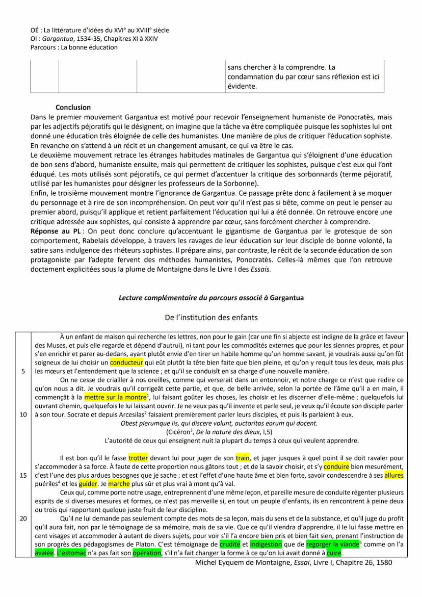 OÉ: La littérature d'idées du XVIe au XVIIIe siècle
Ol: Gargantua, 1534-35, Chapitres XI à XXIV
Parcours La bonne éducation
-II-
François Ra