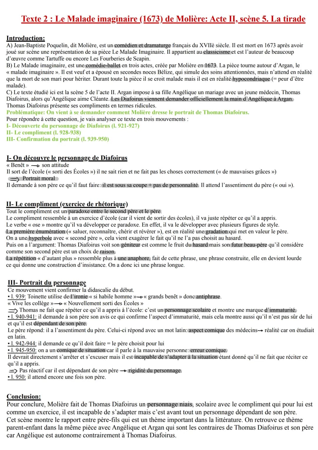 Texte 2: Le Malade imaginaire (1673) de Molière: Acte II, scène 5. La tirade
Introduction:
A) Jean-Baptiste Poquelin, dit Molière, est un co