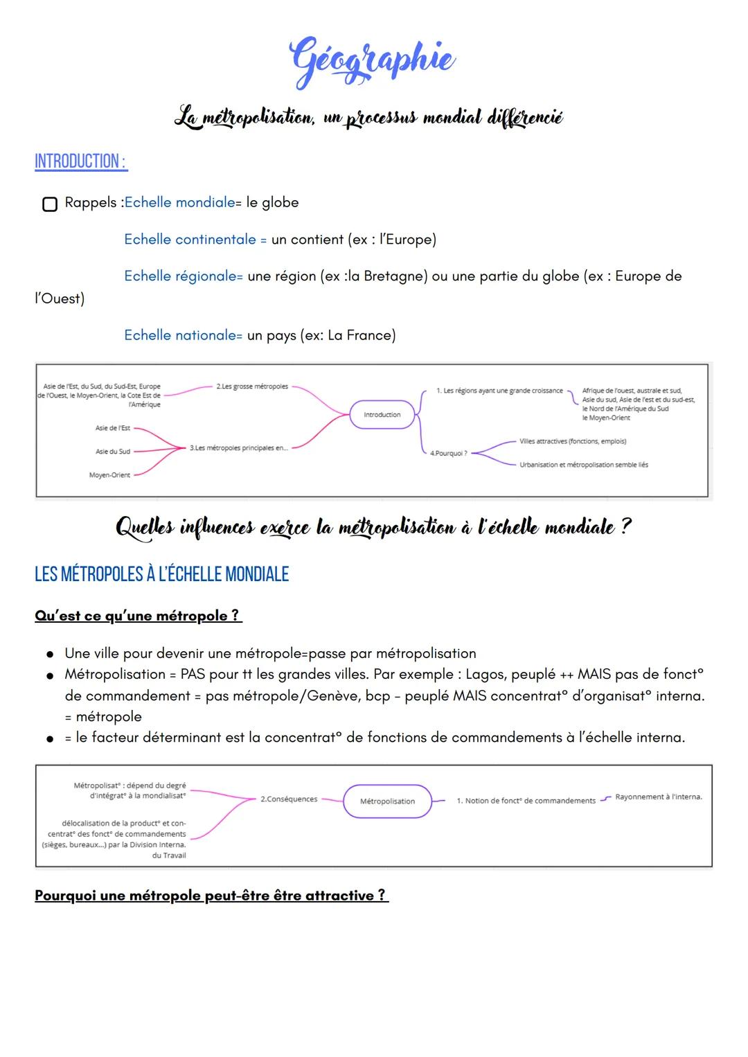 # Géographie

La métropolisation, un processus mondial différencié

INTRODUCTION:

Rappels: Echelle mondiale le globe

Echelle continentale 