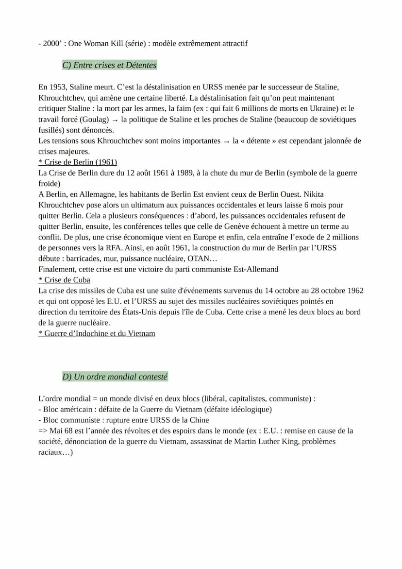 THÈME 2: LA MULTIPLICATION DES ACTEURS
DANS UN MONDE BIPOLAIRE DE 1945 A 1975
CHAPITRE 2 : UNE NOUVELLE DONNE GÉOPOLITIQUE :
BIPOLARISATION 