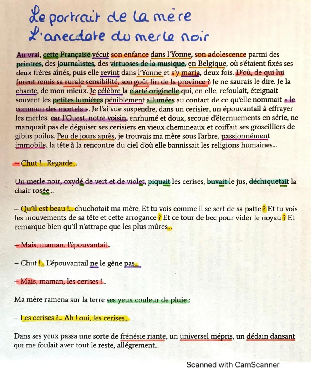 Le portrait de la mère Sido - Analyse linéaire Colette, Merle et Vrilles de la Vigne