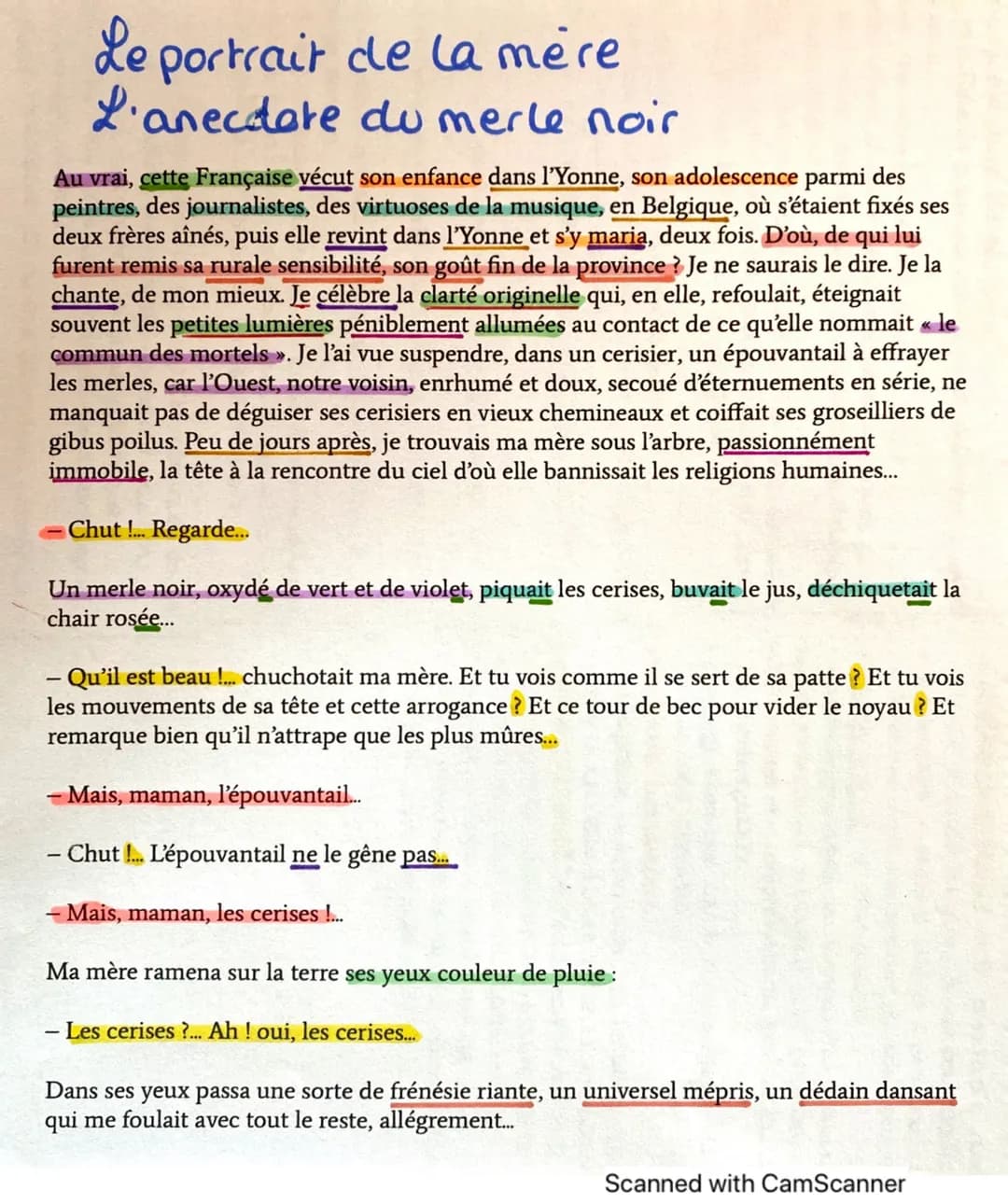 Le portrait
de la mère
L'anecdote du merle noir
Au vrai, cette Française vécut son enfance dans l'Yonne, son adolescence parmi des
peintres,