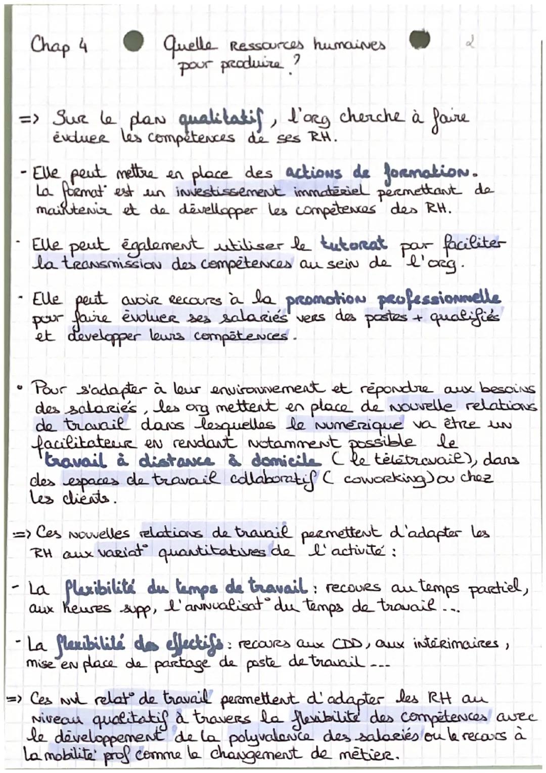 Chap 4
quelles ressources humaines
pour produire?
• La démarche de GPEC ou de GEPP:
→ La gestion prévisionnelle des emplois et des compétenc