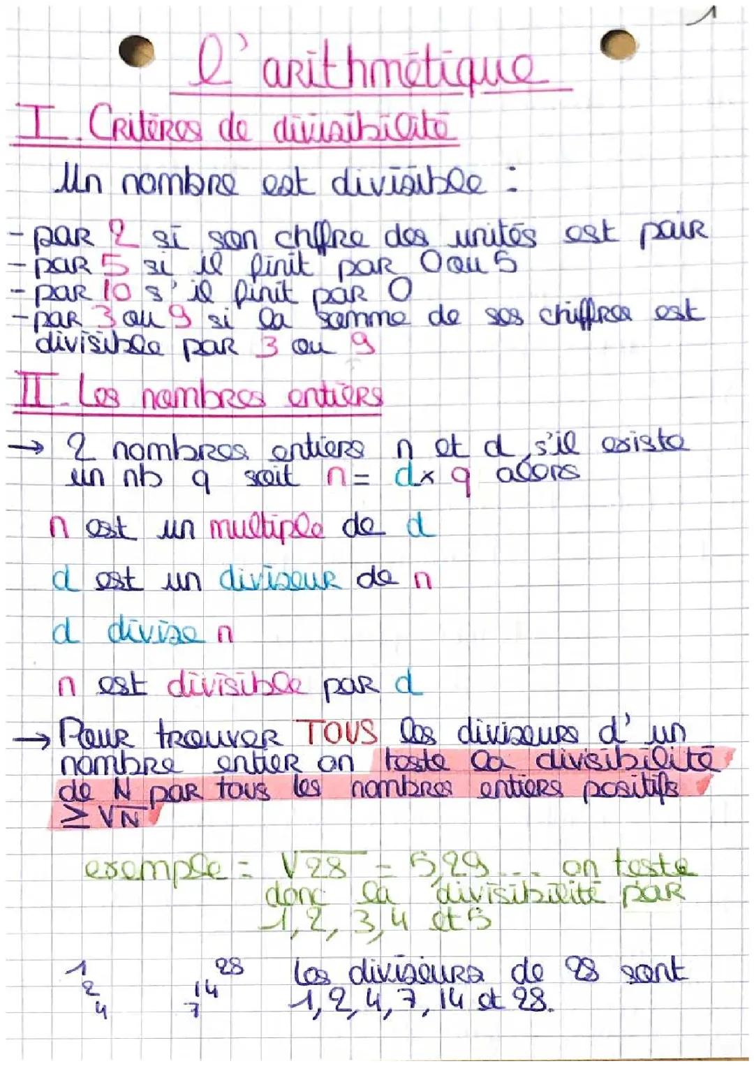 Divisibilité et Nombres Premiers - Cours et Exercices pour 5ème et 4ème