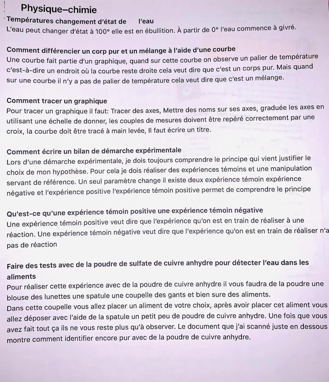 Comment différencier un corps pur d'un mélange lors d'un changement d'état - Exercices et exemples pour les 5ème et 6ème