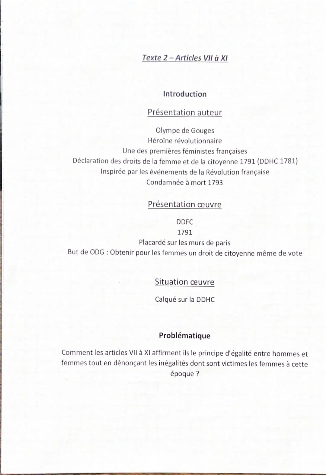 Texte 2- Articles VII à XI
Introduction
Présentation auteur
Olympe de Gouges
Héroïne révolutionnaire
Une des premières féministes françaises