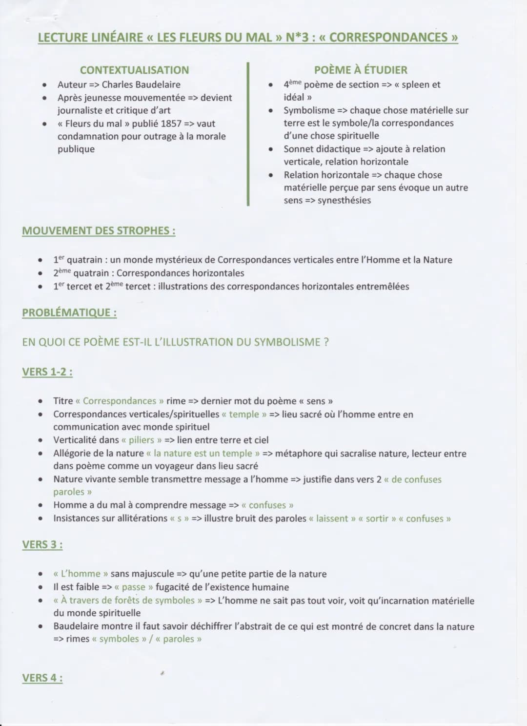 LECTURE LINÉAIRE « LES FLEURS DU MAL » N*3 : « CORRESPONDANCES >>
POÈME À ÉTUDIER
4ème poème de section =>«< spleen et
idéal >>
● Auteur => 