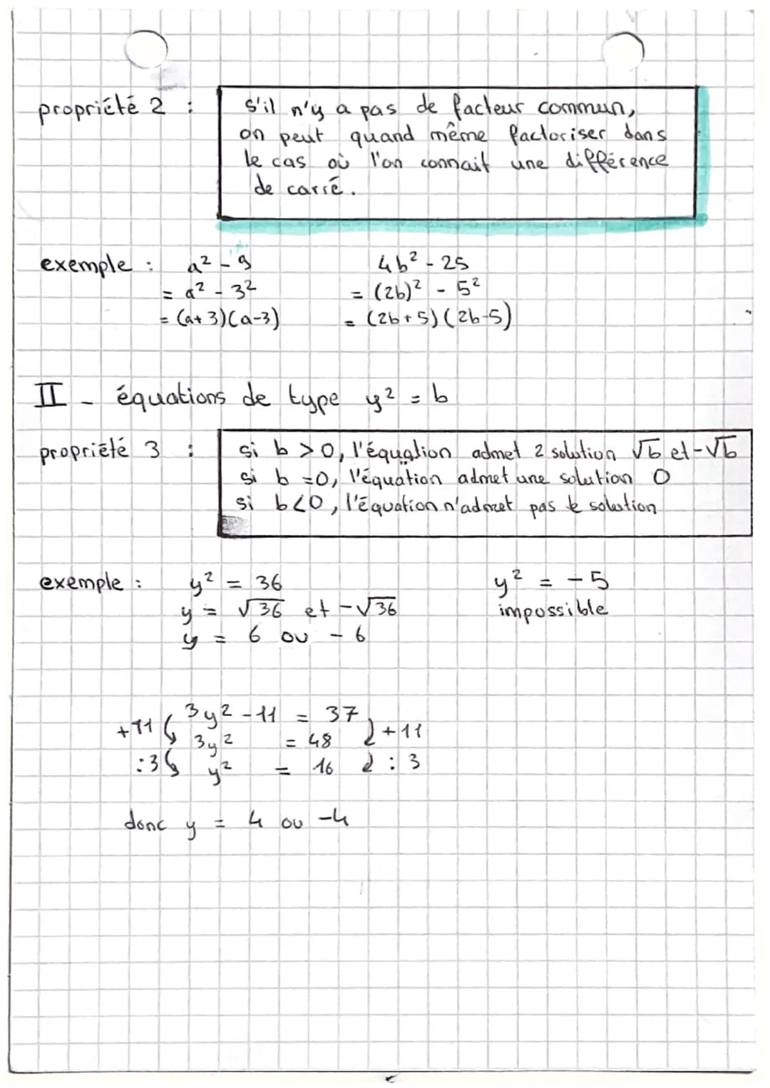 Mathématiques
I. équations - produit nul
propriété 1:
équations
2
exemple (30 + 2) (-5a + 7) = 0
в за
a
:36
3a+2=0
=-2
-2
on résoud
у
3
=
un