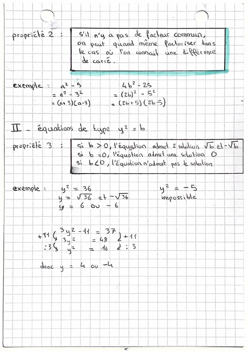 Mathématiques
I. équations - produit nul
propriété 1:
équations
2
exemple (30 + 2) (-5a + 7) = 0
в за
a
:36
3a+2=0
=-2
-2
on résoud
у
3
=
un