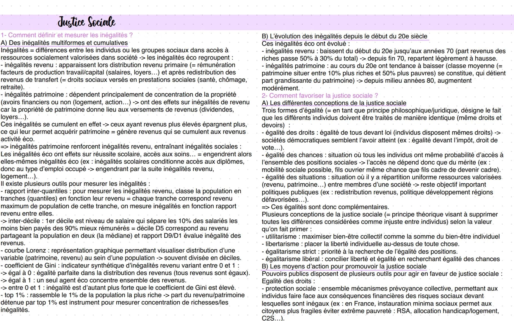 Justice Sociale
1- Comment définir et mesurer les inégalités ?
A) Des inégalités multiformes et cumulatives
Inégalités = différences entre l