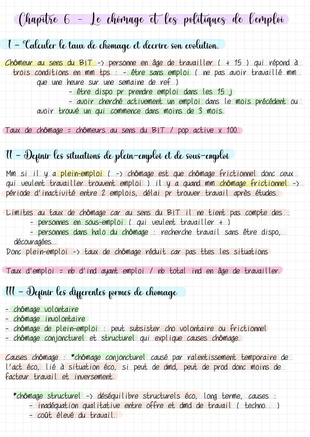Chapitre 6
-
Le chomage et les politiques de l'emploi
1 - Calculer le taux de chomage et decrire son evolution.
Chômeur au sens du BIT -> pe