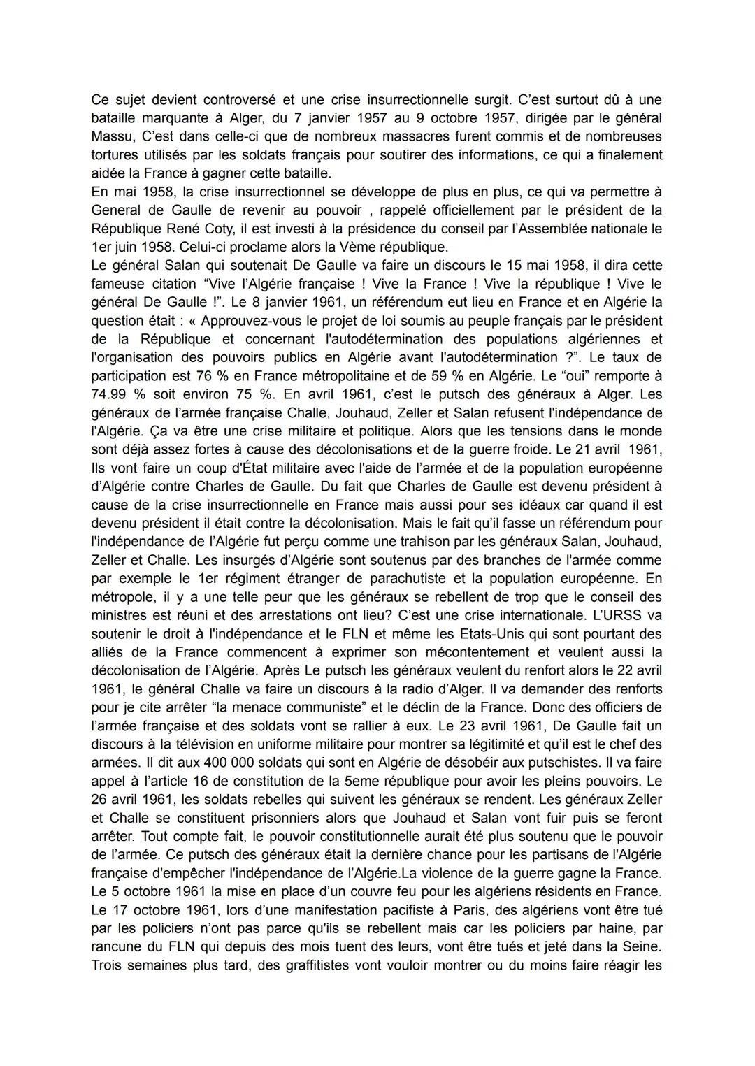 Une décolonisation difficile en Algérie
Causes:
Depuis 1830, l'Algérie est une colonie française. L'Algérie est considérée comme une région
