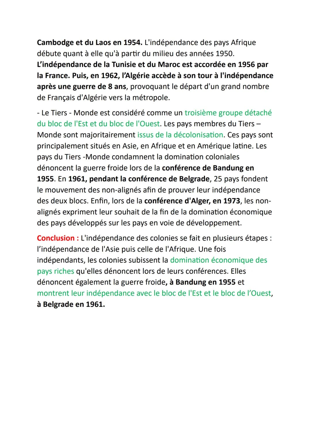 INDÉPENDANCES DE
NOUVEAUX ÉTATS
Développement construit :
Introduction : La 2ème Guerre mondiale affaiblit vivement les
puissances coloniale