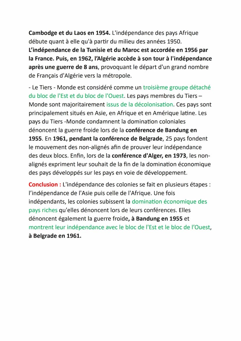 INDÉPENDANCES DE
NOUVEAUX ÉTATS
Développement construit :
Introduction : La 2ème Guerre mondiale affaiblit vivement les
puissances coloniale