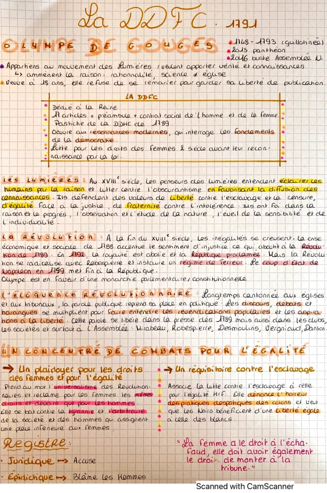 La DDFC. 17991
OLUNPE DE GOUGES
•Appartiens au mouvement des Lumières (ueulent apporter vente et connaissances
L> ammenent la raison rahonna