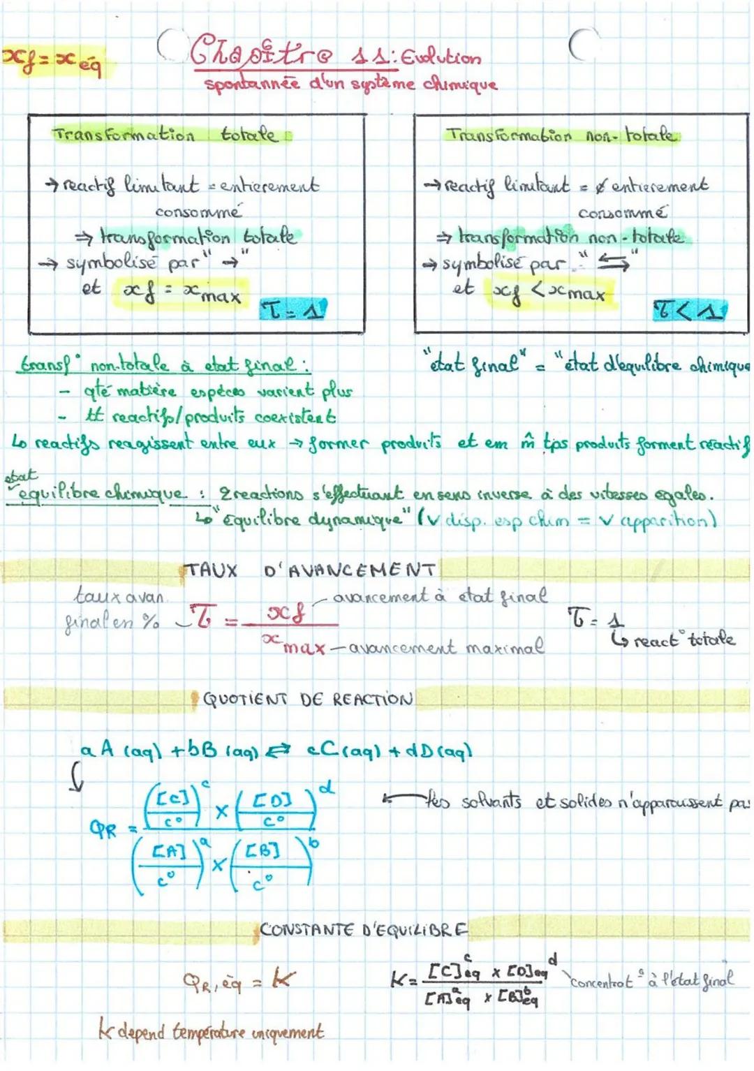 xf = x éq

(Chapitre 11: Evolution
spontannée d'un système chimique

Transformation totale

reactif limitant = entierement
consomme
→transfo
