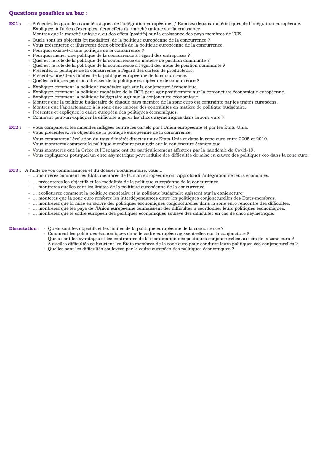 Chapitre 6: Quelles politiques économiques dans le cadre européen ?
I) L'intégrat° européenne et les effets du marché unique sur la croissan