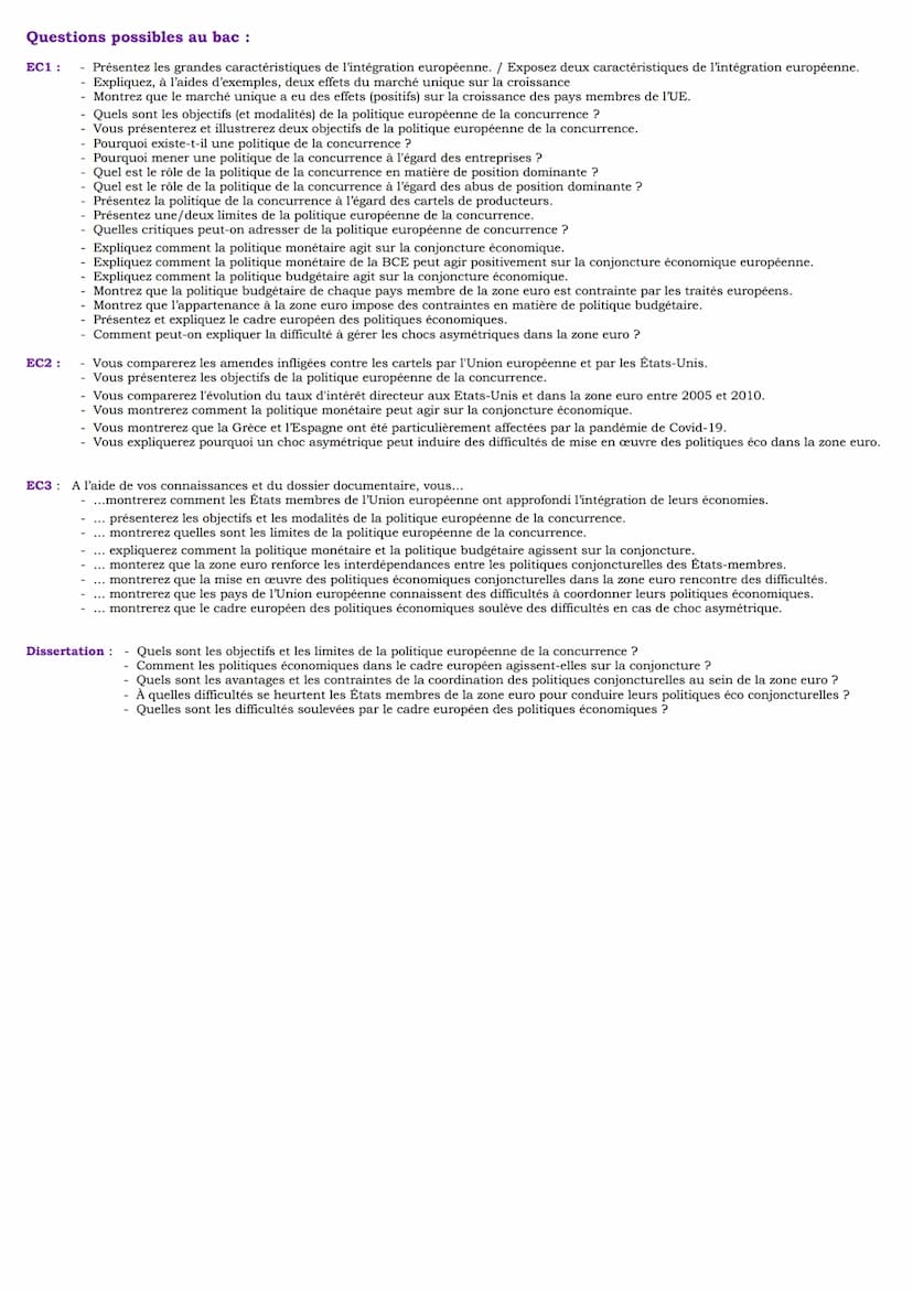 Chapitre 6: Quelles politiques économiques dans le cadre européen ?
I) L'intégrat° européenne et les effets du marché unique sur la croissan
