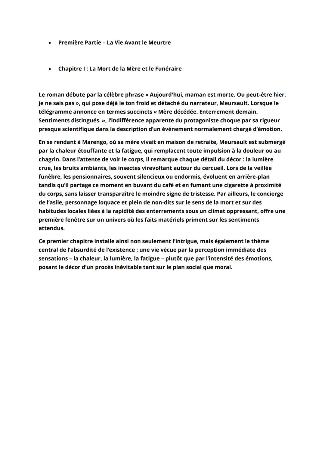 RESUME ETRANGER ALBERT CAMUS CHAPITRE PAR CHAPITRE