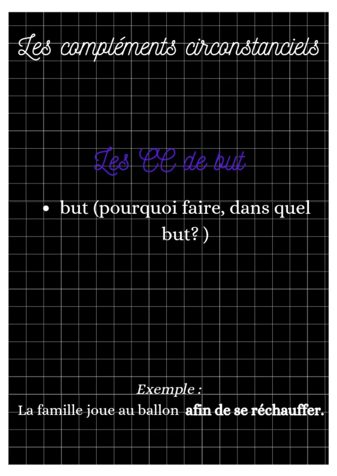 Les compléments
circonstanciels Les compléments circonstanciels
Les et de leu
Où ?
• Vers où ?
• Jusqu'où ?
D'où ?
Par où ?
Exemple:
La fami