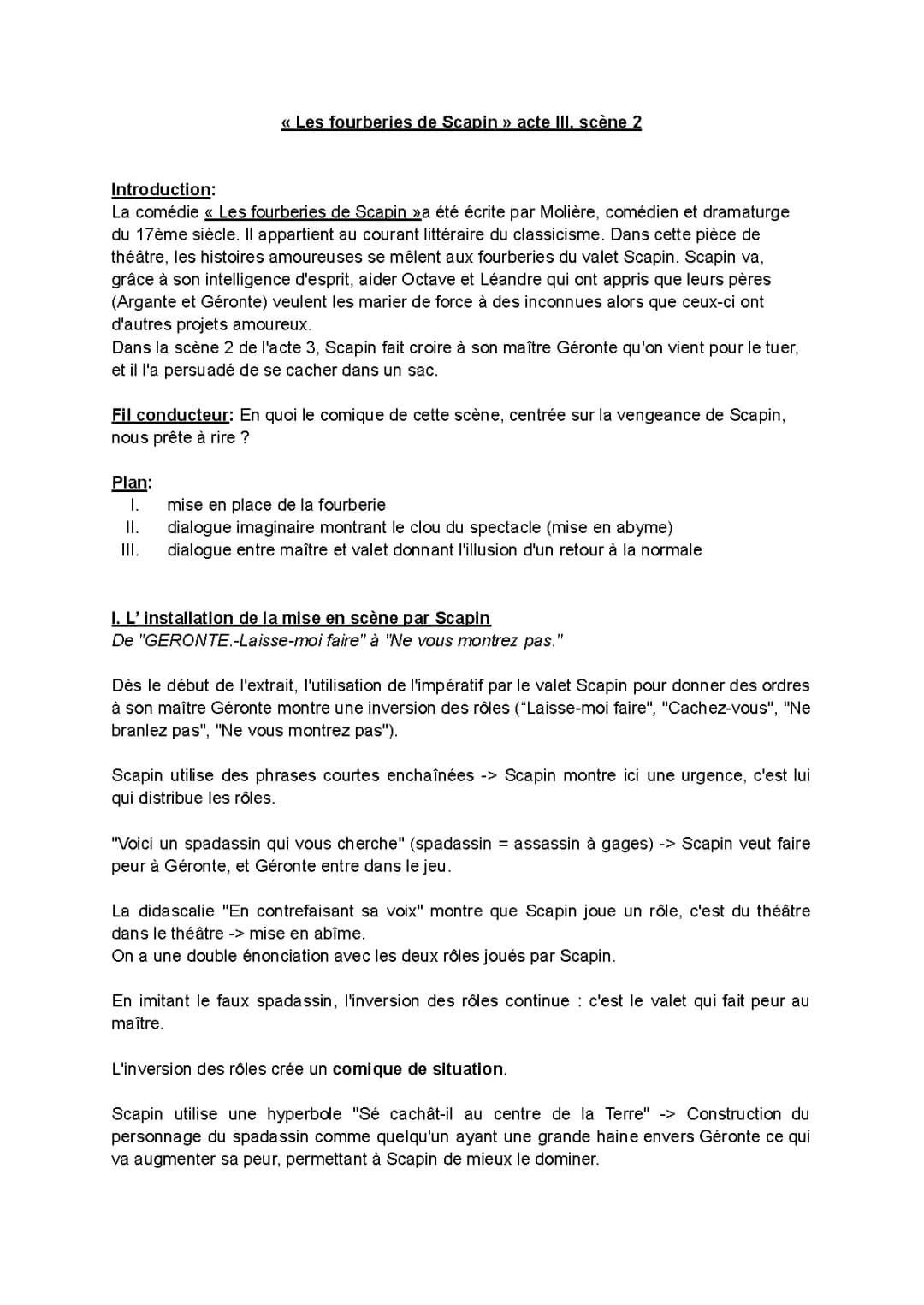 Analyse linéaire Les Fourberies de Scapin Acte 3 Scène 2 PDF et Problématique