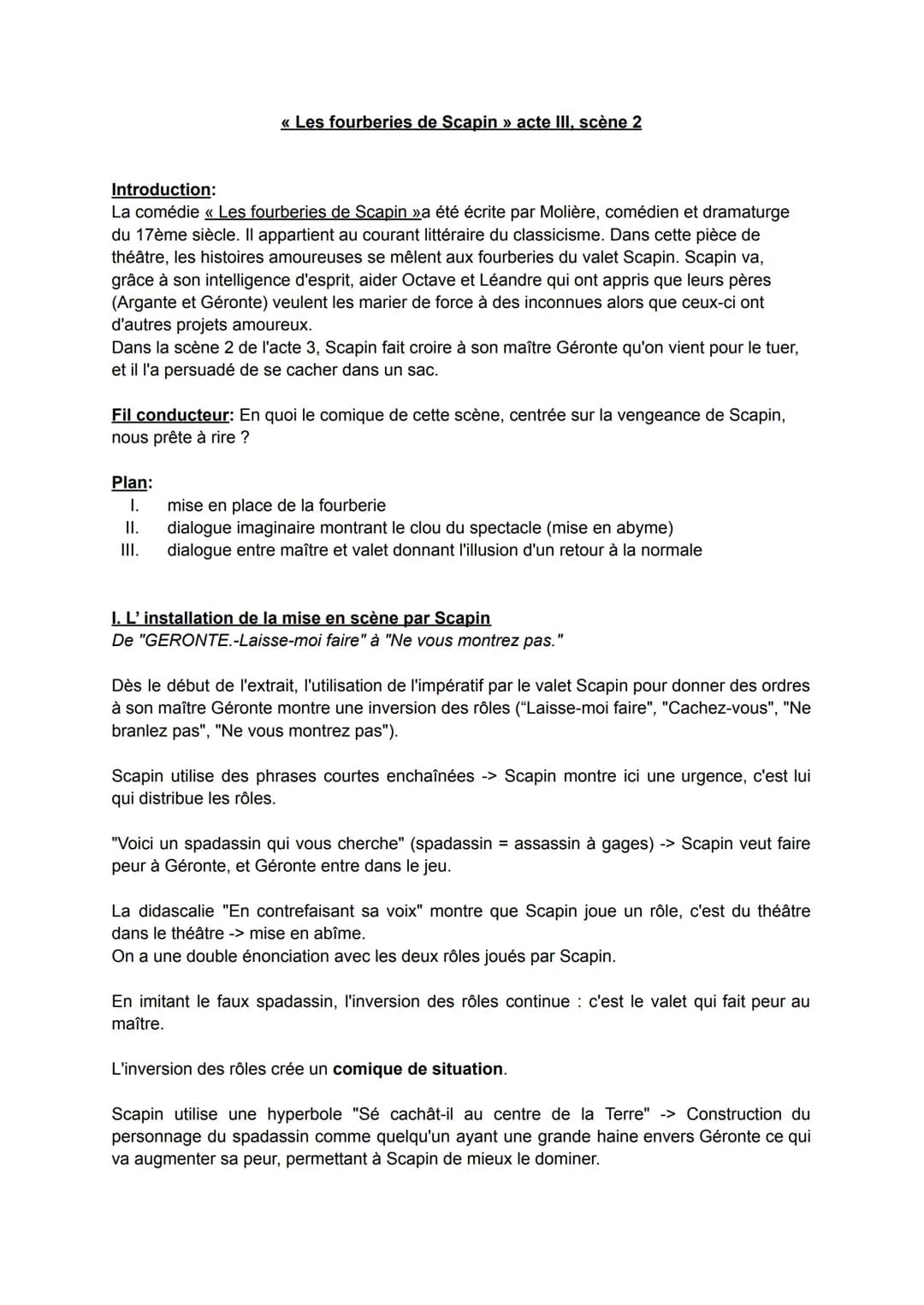 << Les fourberies de Scapin » acte III, scène 2
Introduction:
La comédie << Les fourberies de Scapin »a été écrite par Molière, comédien et 