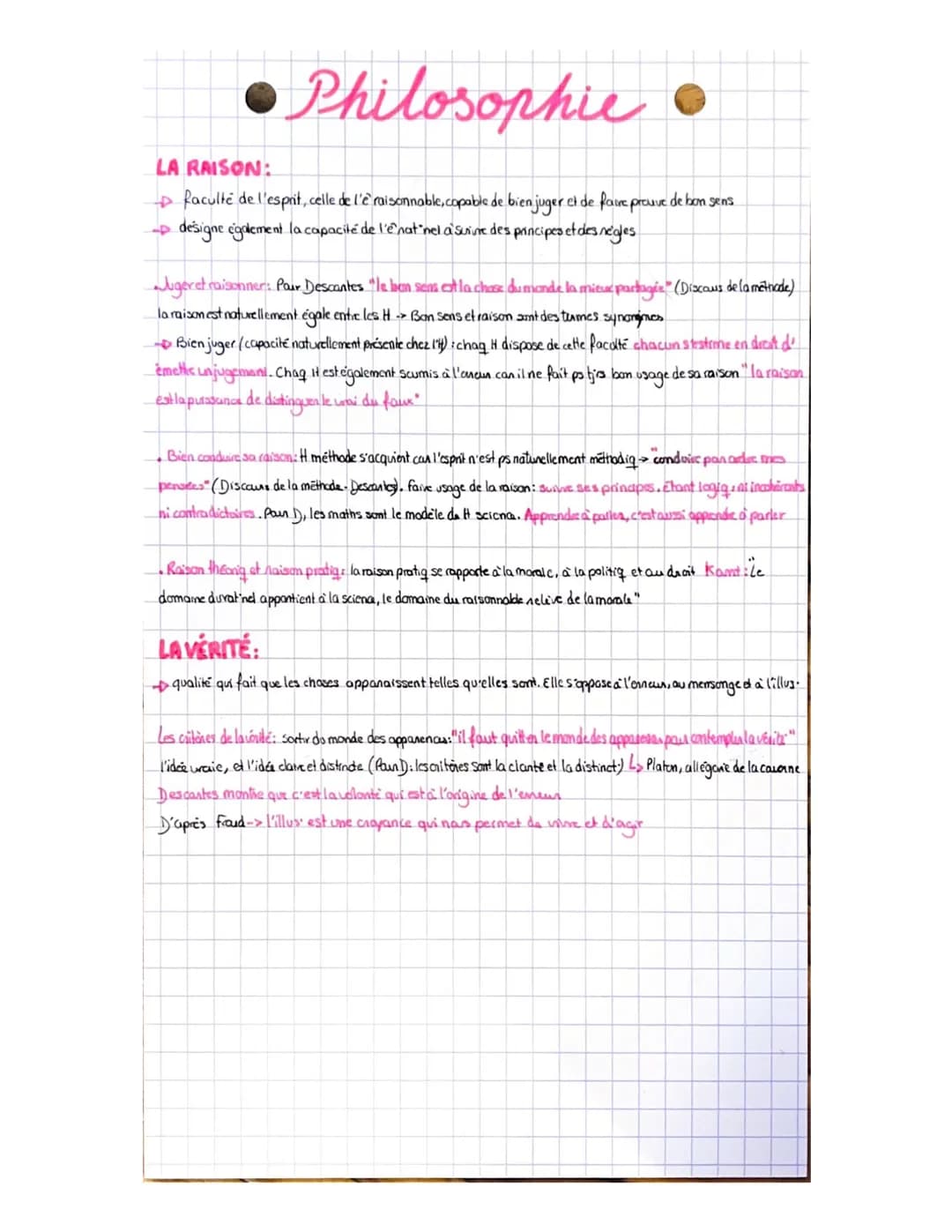 • Philosophie •
LA RAISON:
faculté de l'esprit, celle de l'e` raisonnable, capable de bien juger et de faire preuve de bon sens
- designe ég