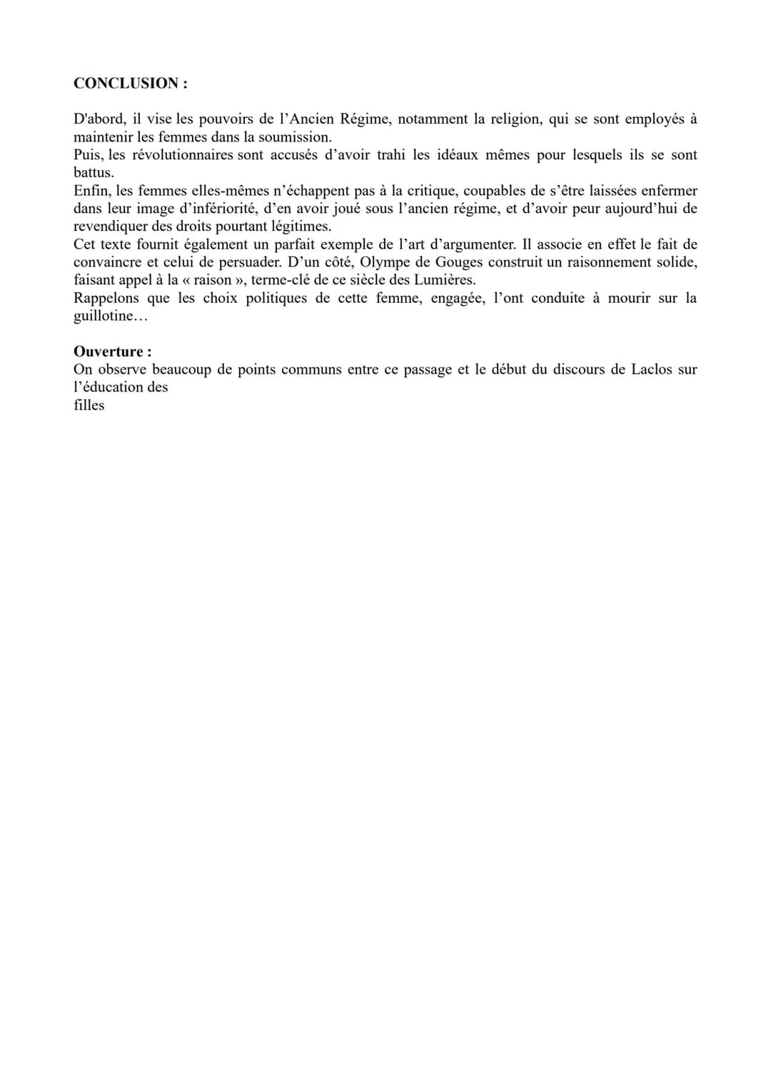 Classe de 1G, texte 3: Olympe de Gouges, Déclaration des droits de la femme et de la
citoyenne, « Postambule »>..
INTRODUCTION :
Présentatio