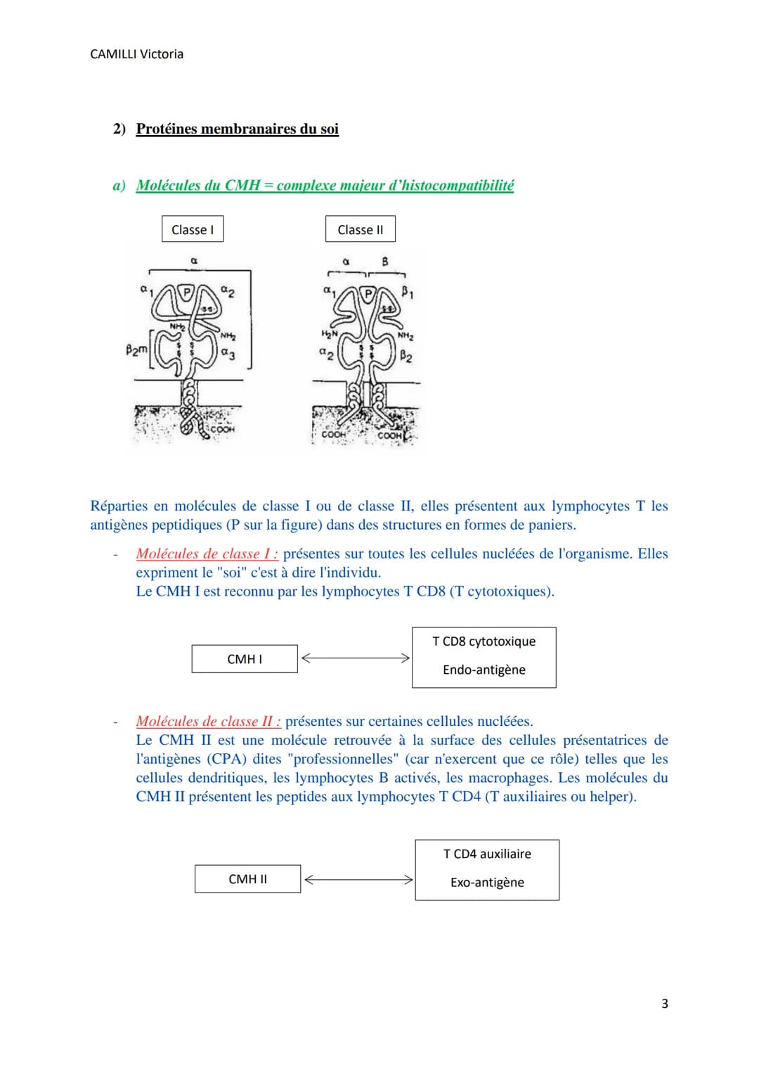 CAMILLI Victoria
SYSTEME IMMUNITAIRE :
SOI ET NON-SOI
Cellules, molécules, organes de l'immunité
I)
Définitions
L'immunité : ensemble des mé