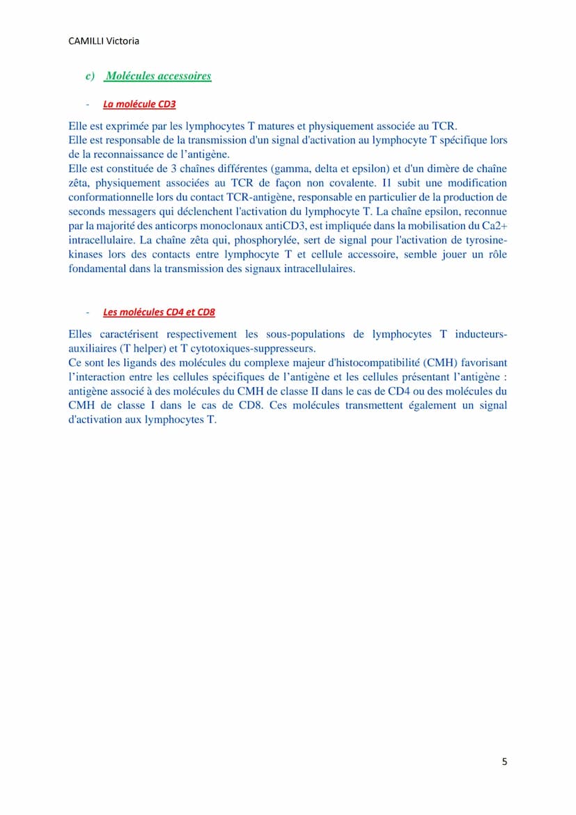 CAMILLI Victoria
SYSTEME IMMUNITAIRE :
SOI ET NON-SOI
Cellules, molécules, organes de l'immunité
I)
Définitions
L'immunité : ensemble des mé